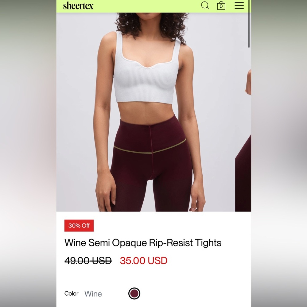 Sheertex Wine Semi Opaque Rip-Resist Tights M